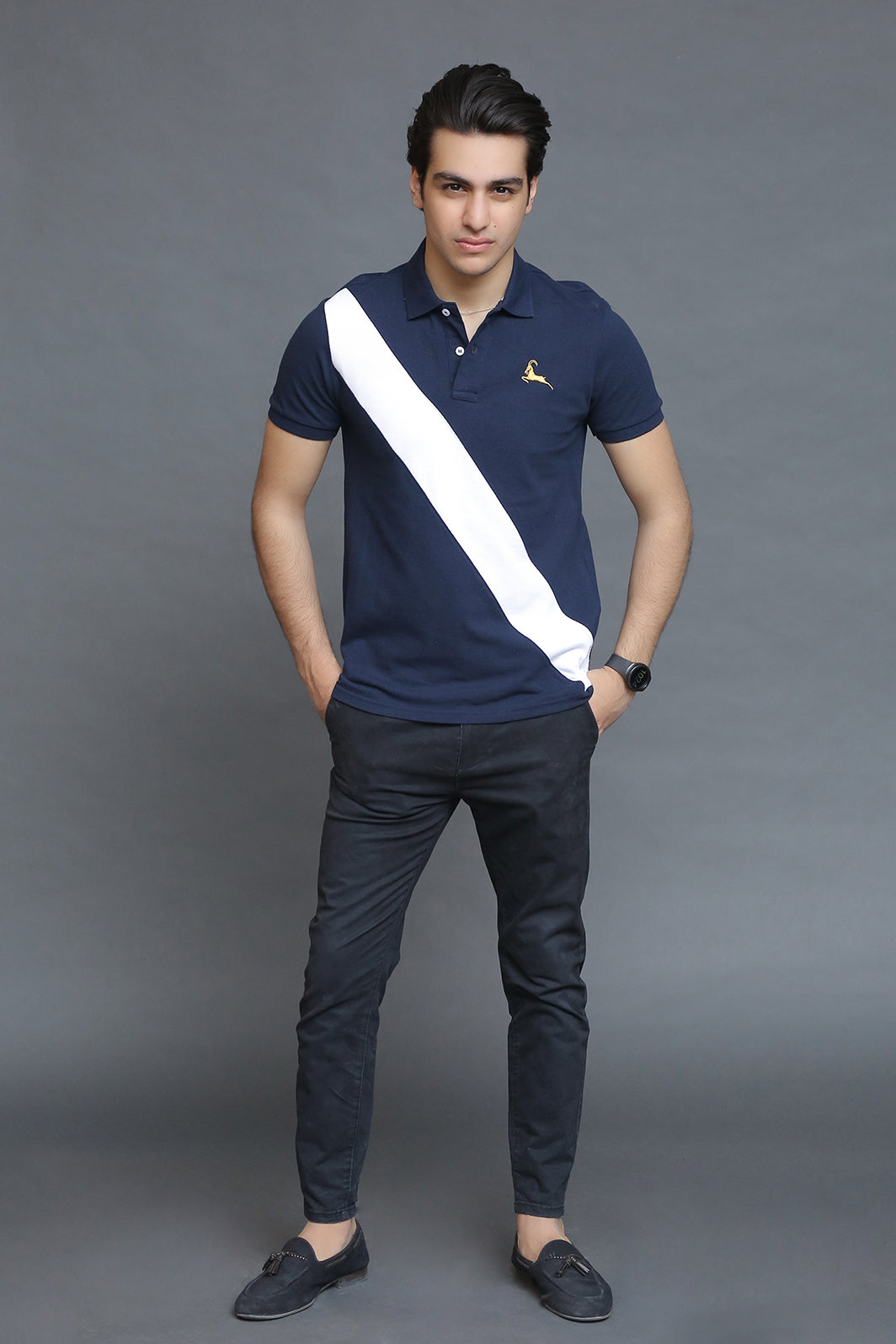 Navy Blue White Stripe Polo