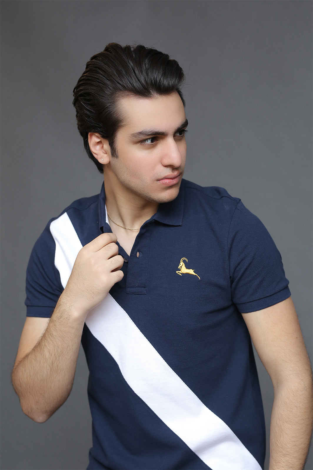 Navy Blue White Stripe Polo