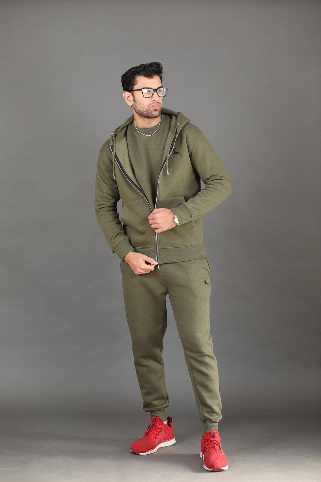 Olive Green Zipper Hoodie