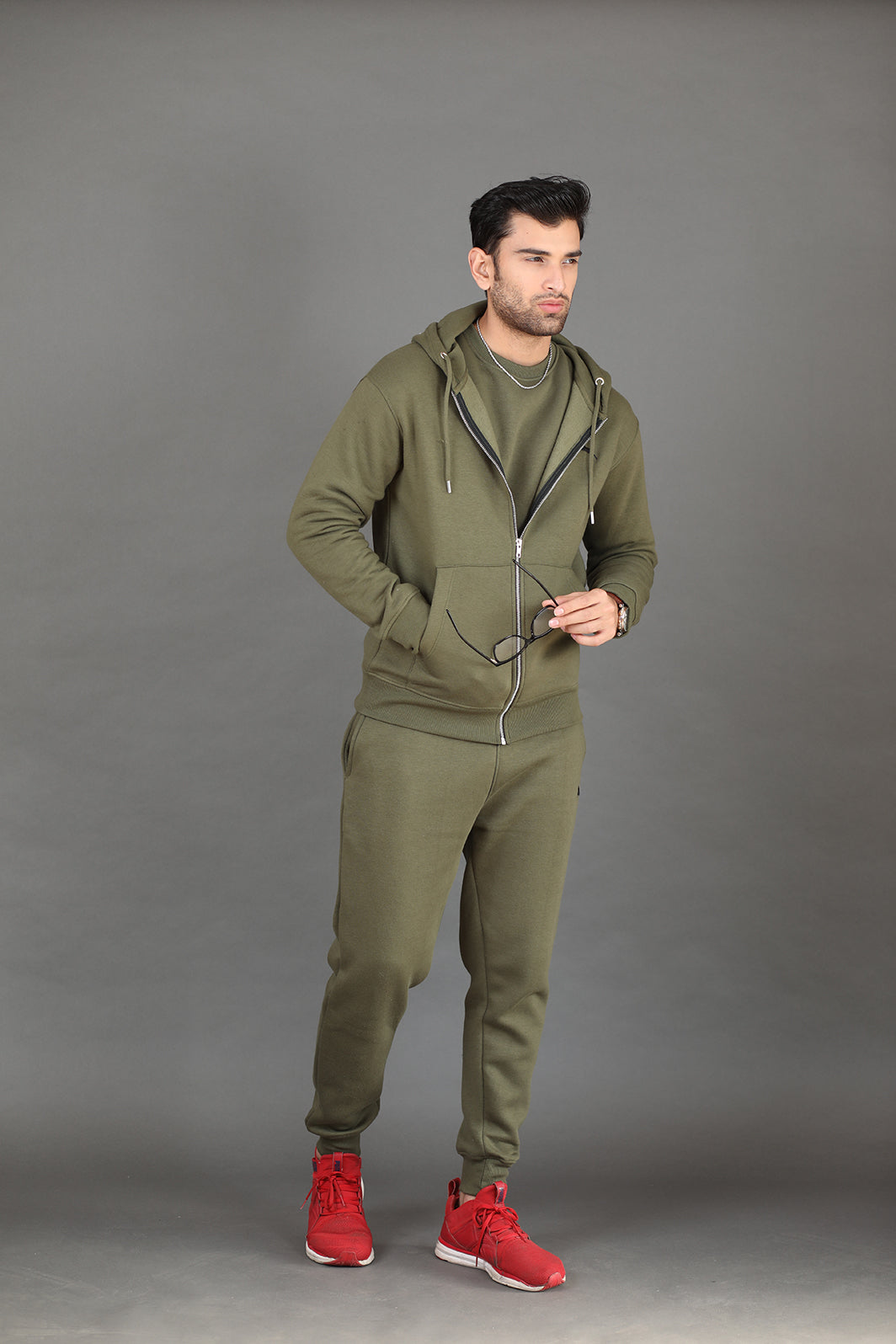 Olive Green Zipper Hoodie